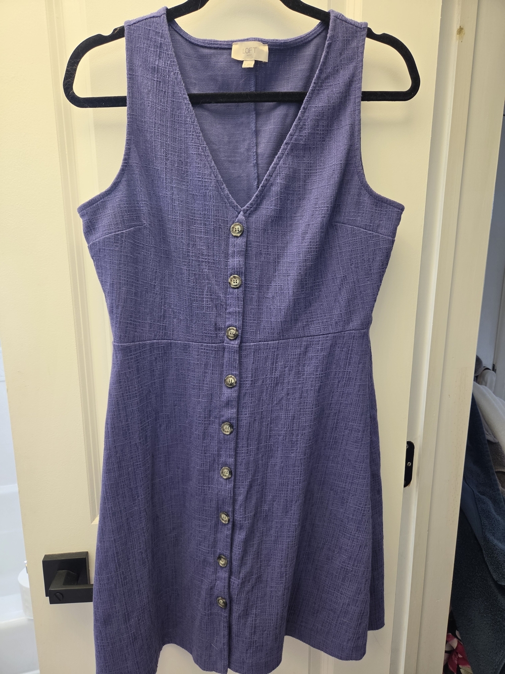 LOFT Purple Textured Button-Front V-Neck Dress